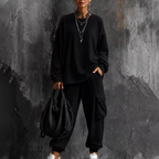 Women's Casual Crew Neck Top & Cargo Pants Set