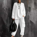 Women's Casual Crew Neck Top & Cargo Pants Set