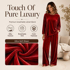 🍁Get Your New Fall Fashion-Women's Velvet Long Sleeve Top & Wide-Leg Pants Set