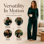 🍁Get Your New Fall Fashion-Women's Velvet Long Sleeve Top & Wide-Leg Pants Set