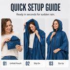 Unisex Waterproof Lightweight Hooded Rain Poncho