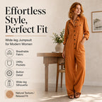 🍂 Women’s Wide-Leg Cargo Jumpsuit – Effortless Utility Style & Autumn Comfort
