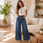 ✨ Flattering Everyday Style | Women's High-Waisted Front-Seam Wide-Leg Jeans with Deep Pockets