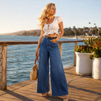 ✨ Flattering Everyday Style | Women's High-Waisted Front-Seam Wide-Leg Jeans with Deep Pockets