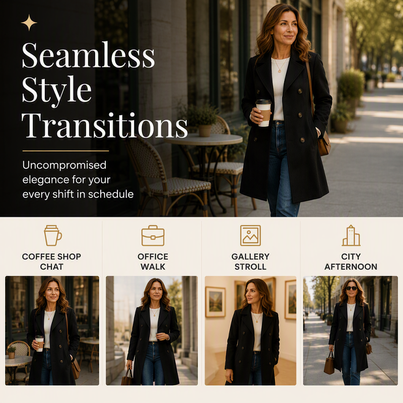 ✨ Timeless Warmth | Women's Double-Breasted Wool-Blend Coat