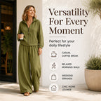 ✨ Effortless Comfort | Women's Zip-Up Cardigan & Wide-Leg Pants 2-Piece Set