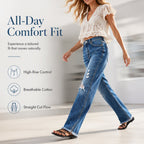 ✨ Timeless Denim Comfort | Women's Distressed Straight-Leg Jeans