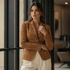 Women’s Chic Suede Slim-Fit Blazer – Elegant Fall Jacket
