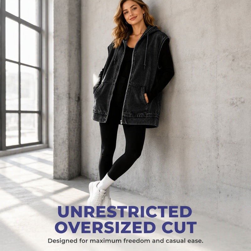 ✨ Easy Layering Style | Women's Oversized Hooded Denim Vest Jacket